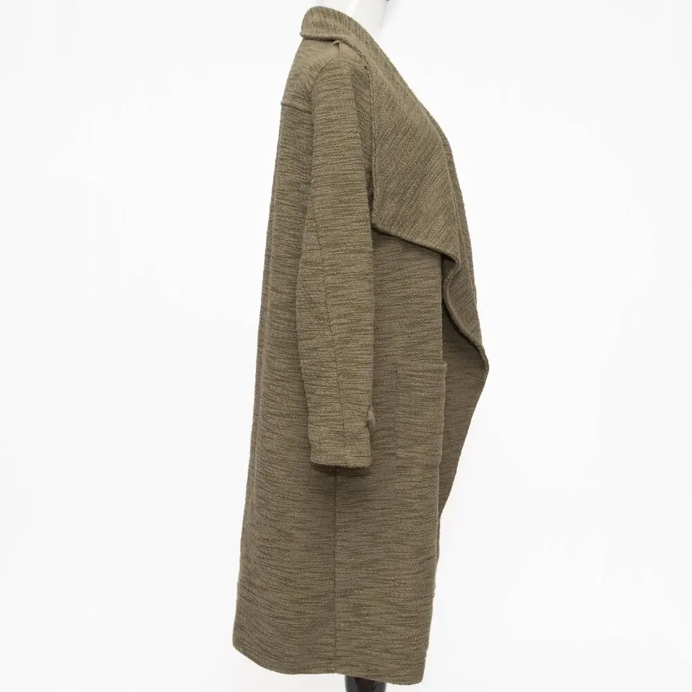 New BB Dakota Olive Green Revolution Drapey Boucle Trench Coat Size X Small
